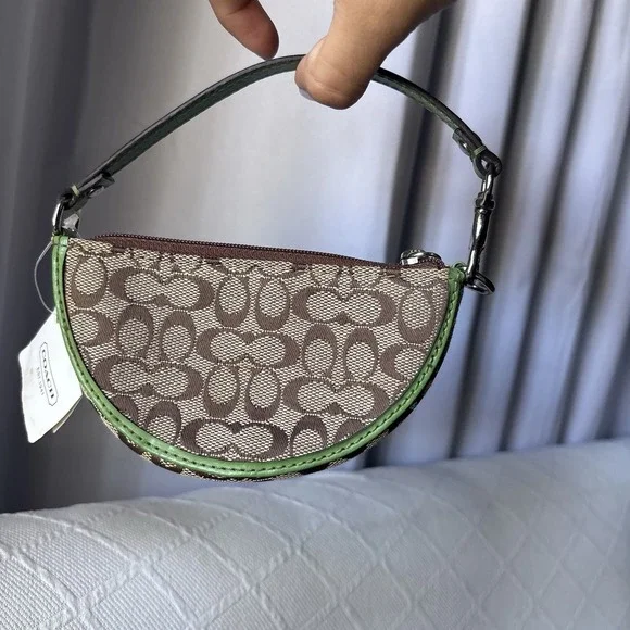 NWT Vtg COACH Green Brown Daisy Flower Fruit Slice Leather Coin Purse Keychain - Picture 2 of 5